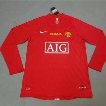 2007-2008 Man Utd home Red long sleeve Retro soccer jersey(带胸前决赛字)