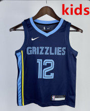 2023 GRIZZLIES MORANT #12 Blue Top Quality Hot Pressing Kids NBA Jersey