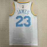 22-23 LAKERS JAMES #23 White Top Quality Hot Pressing NBA Jersey (Retro Logo)