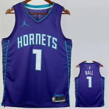 22-23 HORNETS BALL #1 Blue Top Quality Hot Pressing NBA Jersey (Trapeze Edition) 飞人版