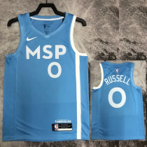 2019-20 Timberwolves RUSSELL #0 Sky Blue Retro Top Quality Hot Pressing NBA Jersey