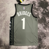 NETS BRIDGES #1 Grey Top Quality Hot Pressing NBA Jersey (Trapeze Edition)