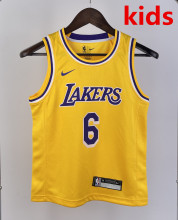 2023 LAKERS JAMES #6 Yellow Top Quality Hot Pressing Kids NBA Jersey