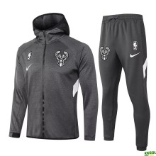 2020 NBA Milwaukee Bucks Grey Full Zip hoodie Tracksuit