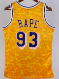 2023 LAKERS & BAPE #93 Yellow Top Quality Hot Pressing NBA Jersey(猿人头)