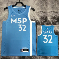 2019-20 Timberwolves TOWNS #32 Sky Blue Retro Top Quality Hot Pressing NBA Jersey