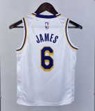 2023 LAKERS JAMES #6 White Top Quality Hot Pressing Kids NBA Jersey