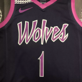 Timberwolves EDWARDS #1 Purple Black Top Quality Hot Pressing NBA Jersey