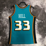 1998 Pistons HILL #33 Light blue Retro Top Quality Hot Pressing NBA Jersey