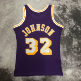 1984-85 LAKERS JOHNSON #32 Purple Retro Top Quality Hot Pressing NBA Jersey(圆领）