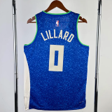23-24 BUCKS LILLARD #0 Blue City Edition Top Quality Hot Pressing NBA Jersey(V领)
