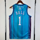 23-24 HORNETS BALL #1 Blue Top Quality Hot Pressing NBA Jersey (Retro Logo)