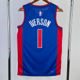 22-23 Pistons IVERSON #1 Blue Top Quality Hot Pressing NBA Jersey(V领)