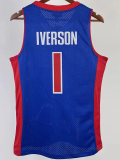 2008-09 Pistons IVERSON #1 Blue Retro Top Quality Hot Pressing NBA Jersey