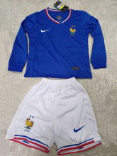 2024 France European Cup Home Long sleeves Kids Soccer Jersey