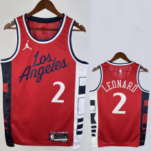 24-25 Clippers LEONARD #2 Red Top Quality Hot Pressing NBA Jersey (Trapeze Edition)