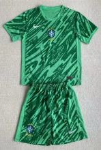 24-25 Brazil Green GoalKeeper Kids Soccer Jersey