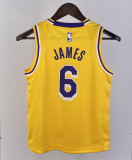 2023 LAKERS JAMES #6 Yellow Top Quality Hot Pressing Kids NBA Jersey