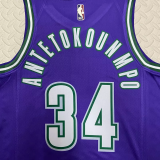 22-23 BUCKS ANTETOKOUNMPO #34 Purple Top Quality Hot Pressing NBA Jersey (Retro Logo)