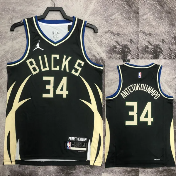 22-23 BUCKS ANTETOKOUNMPO #34 Black Top Quality Hot Pressing NBA Jersey (Trapeze Edition)