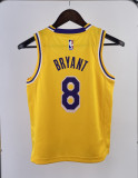 2023 LAKERS BRYANT #8 Yellow Top Quality Hot Pressing Kids NBA Jersey