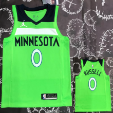 Timberwolves RUSSELL #0 Fluorescent Green Top Quality Hot Pressing NBA Jersey