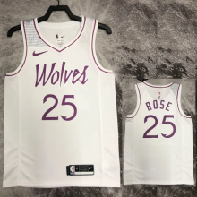 2018-19 Timberwolves ROSE #25 White Retro Top Quality Hot Pressing NBA Jersey