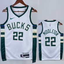 22-23 BUCKS MIOOLETON #22 Home White Top Quality Hot Pressing NBA Jersey(V领)