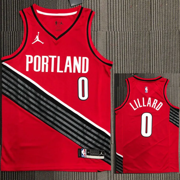 Trail Blazers LILLARD #0 Jordan Red Top Quality Hot Pressing NBA Jersey