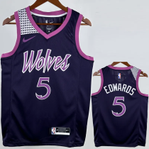 TIMBERWOLVES EDWARDS #5 Purple Black Top Quality Hot Pressing NBA Jersey