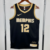 23-24 Grizzlies MORANT #12 Black Glory Edition Top Quality Hot Pressing NBA Jersey