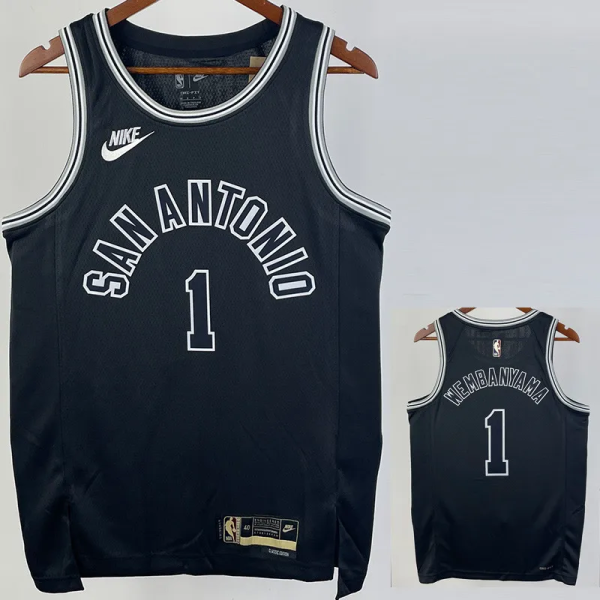 22-23 SA Spurs WEMBANYAMA #1 Black Top Quality Hot Pressing NBA Jersey (Retro Logo)