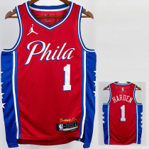 22-23 76ERS HARDEN #1 Red Top Quality Hot Pressing NBA Jersey (Trapeze Edition) 飞人版