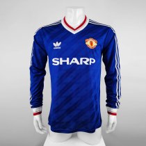 1986 Man Utd Third Blue Long sleeves Retro Soccer Jersey