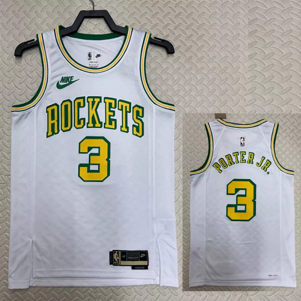 22-23 ROCKETS Porter Jr. #3 White Top Quality Hot Pressing NBA Jersey (Retro Logo)