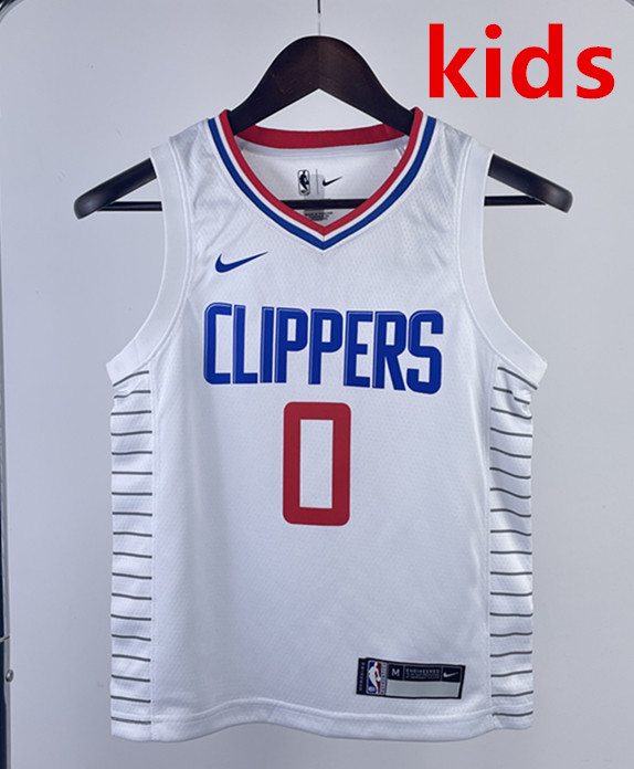 2023 Clippers WESTBROOK #0 White Top Quality Hot Pressing Kids NBA Jersey