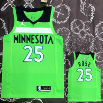 Timberwolves ROSE #25 Fluorescent Green Top Quality Hot Pressing NBA Jersey