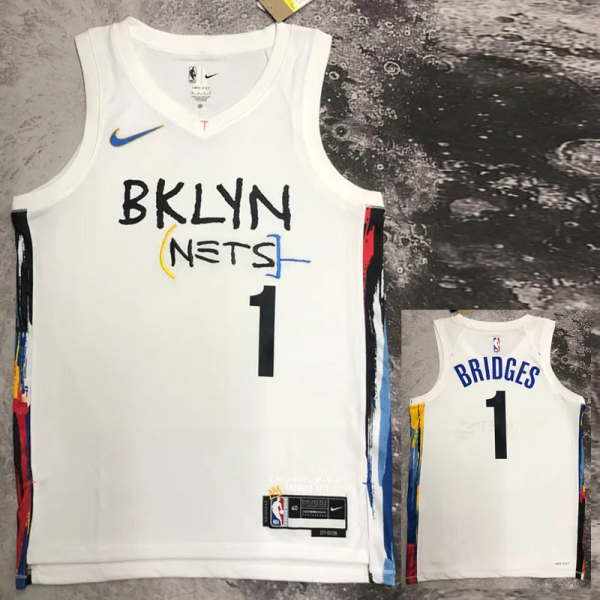 22-23 NETS BRIDGES #1 White City Edition Top Quality Hot Pressing NBA Jersey