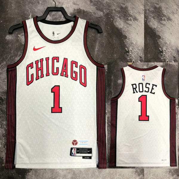 22-23 Bulls ROSE #1 White City Edition Top Quality Hot Pressing NBA Jersey