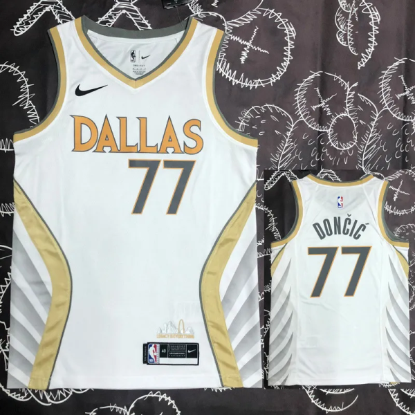 Dallas Maverick DONCIC #77 White 75th Anniversary Top Quality Hot Pressing NBA Jersey