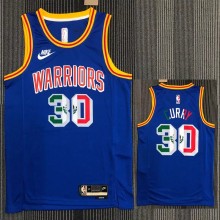 Warriors CURRY #30 'Mexico' Blue 75th Anniversary Retro Top Quality Hot Pressing NBA Jersey