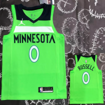 Timberwolves RUSSELL #0 Fluorescent Green Top Quality Hot Pressing NBA Jersey