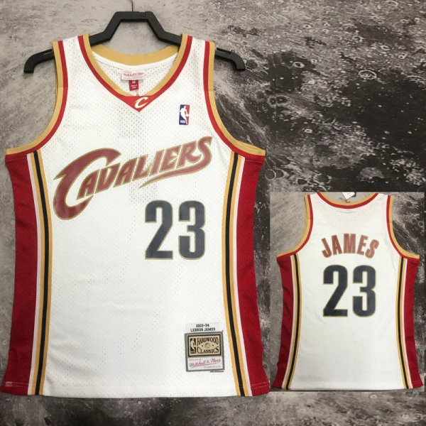 2003-04 Cleveland Cavaliers JAMES #23 White Retro Top Quality Hot Pressing NBA Jersey