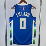 22-23 BUCKS LILLARD #0 Blue City Edition Top Quality Hot Pressing NBA Jersey(V领)