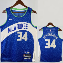 23-24 BUCKS ANTETOKOUNMPO #34 Blue City Edition Top Quality Hot Pressing NBA Jersey