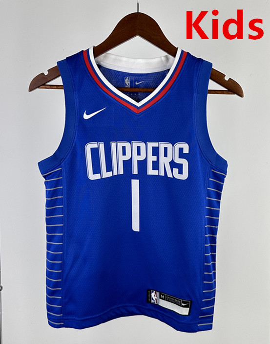 2023 Clippers HARDEN #1Blue Top Quality Hot Pressing Kids NBA Jersey