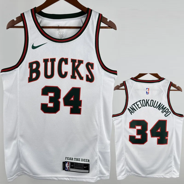 2017-18 BUCKS ANTETOKOUNMPO #34 White Retro Top Quality Hot Pressing NBA Jersey