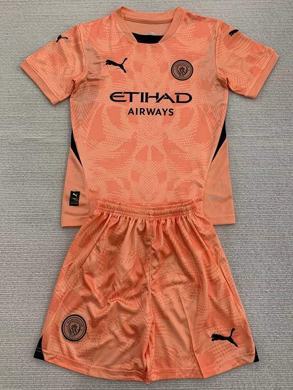 24-25 Man City Orange GoalKeeper Kids Soccer Jersey