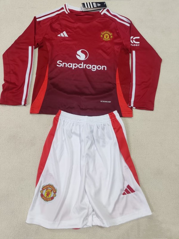 24-25 Man Utd Home Long sleeves Kids Soccer Jersey