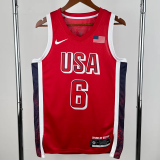 2024 Olympic Game USA JAMES # 6 Red Basketball Jersey